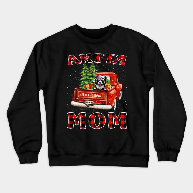 Christmas Akita Mom Santa Hat Truck Tree Plaid Dog Mom Christmas Crewneck Sweatshirt by intelus